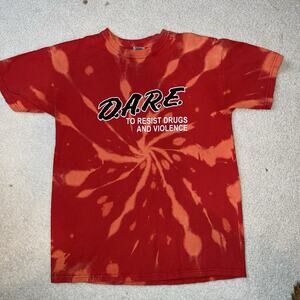 DARE Tie Dye Shirt Medium Red Orange Keep Kids Off Drugs Casual Hippie Y2K
